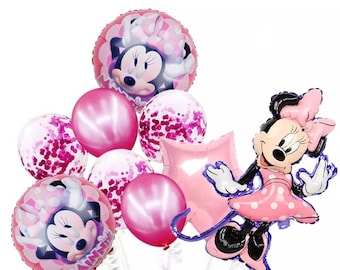 Minnie Mouse-verjaardagsballonnen | Roze confetti feestdecoratieset