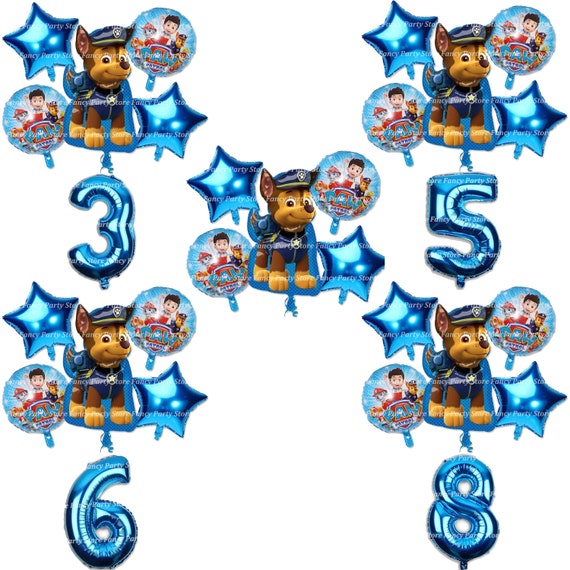 Set Of Paw Patrol CHASE Paw Foil Number 4 Balloons Children Birthday Party 