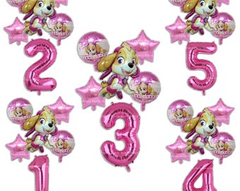 Skye Paw Patrol-verjaardagsballonnen | Roze cijfer, folie en latex