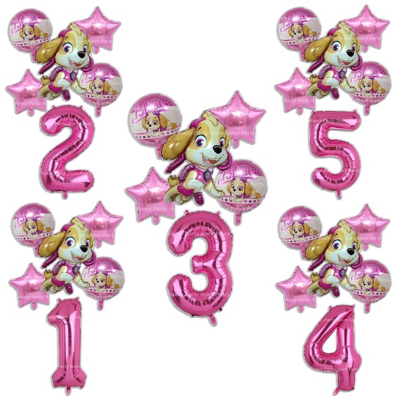 Skye Paw Patrol Birthday Balloons | Pink Number, Foil & Latex