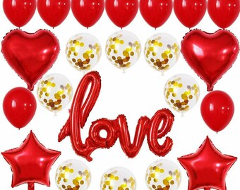 Ballonboeket Valentijnsdag: rood, roségoud en confetti