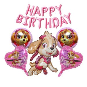 Skye Birthday Party Balloons Decorations Paw Patrol Pups Superheroes Pink Theme for Girls Boys Age Number Kids Princess