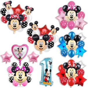 New Mickey Mouse Balloons Minnie Mouse Party Decorations Red Blue Pink Foil Latex Kids Happy Birthday Princess