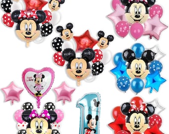 New Mickey Mouse Balloons Minnie Mouse Party Decorations Red Blue Pink Foil Latex Kids Happy Birthday Princess