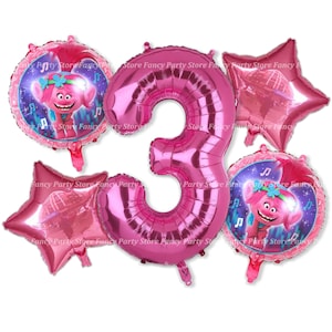 Trolls Birthday Balloons Princess Poppy Party Decorations Age Number World Tour Party Balloons for Boys and Girls Pink Set Balloons Princess