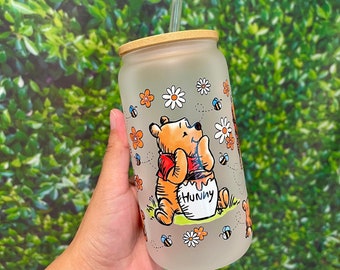 Pooh tumbler, frosted glass tumbler