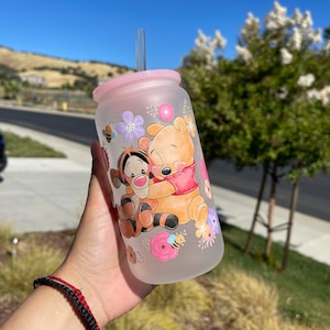 Pooh and Friends  glass tumbler,  acrylic lid