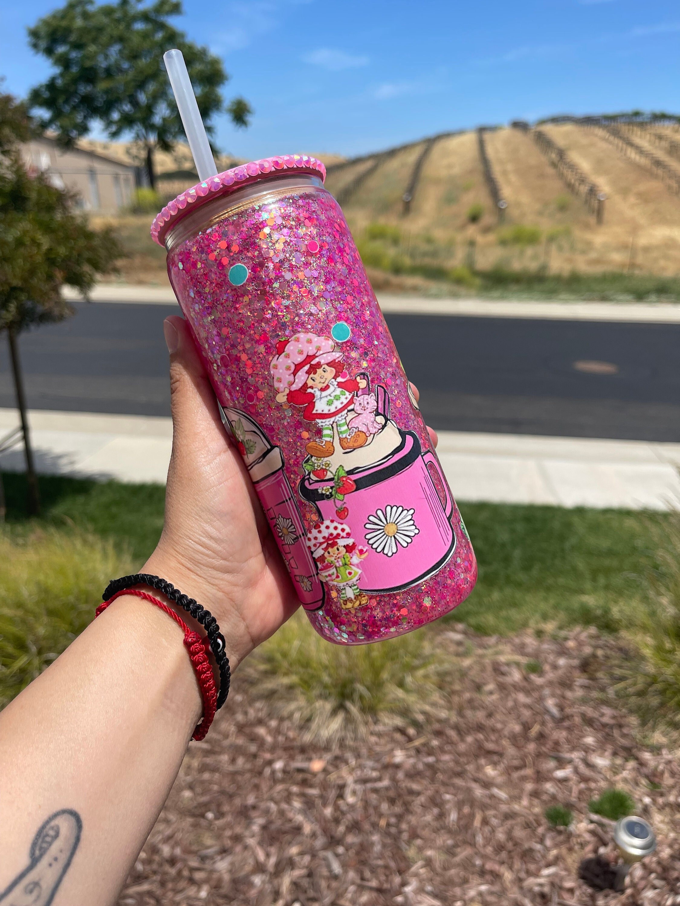 80s Rainbow Vintage Brite Cartoon Glitter Snowglobe Starbucks Tumbler 24oz.  