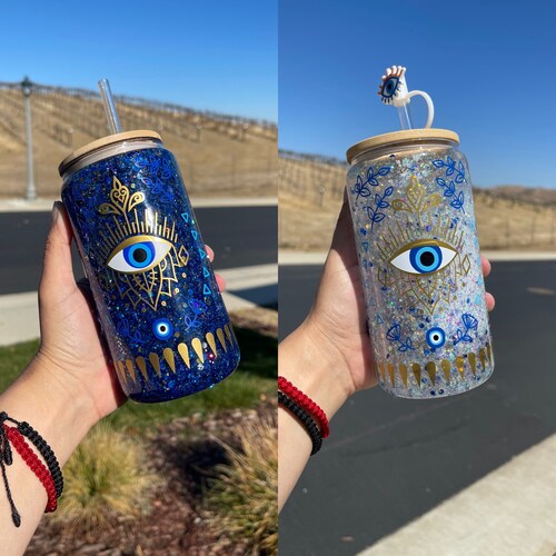 Evil Eye Starbucks Glitter Snow Globe Tumbler Rhinestone Lid Etsy