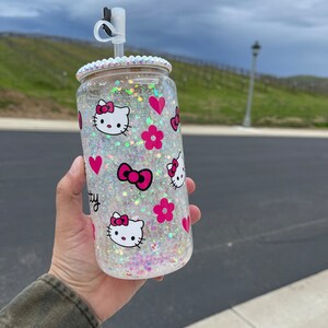 Kawaii glitter glass tumbler