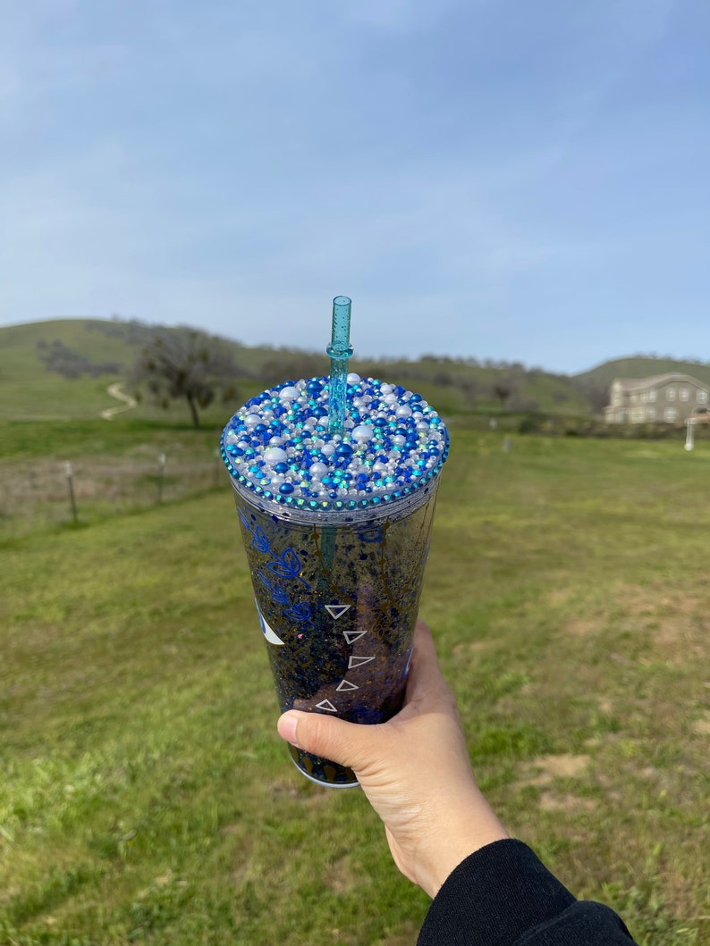 Evil Eye Starbucks Glitter Snow Globe Tumbler Rhinestone Lid Etsy