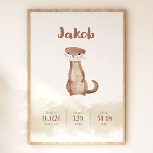 Poster, "Geburtsposter Otter", Namen, Digitaler Download, Ausdrucken, Wandbild, Personalisiert, Kinderzimmer, Spielzimmer, Babyzimmer