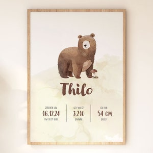 Cartel, "Cartel Nacimiento Oso", Nombres, Descarga Digital, Impresión, Mural, Personalizado, Habitación Infantil, Sala de Juegos, Habitación Bebé, Oso