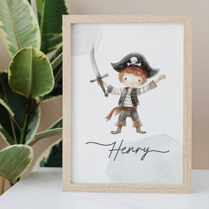 Poster "Pirat", Namensposter, Kindergeburtstag, Geschenk zur Geburt, Ausdrucken, Wandbild, Kinderzimmer, Spielzimmer, Babyzimmer