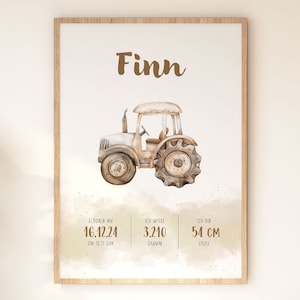 Cartel, "Cartel de Nacimiento Tractor", Nombres, Descarga Digital, Impresión, Personalizado, Habitación Infantil, Sala de Juegos, Habitación Bebé, Tractor