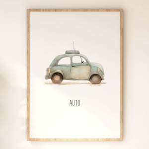 ポスター、「車」、子供部屋、ベビールーム、プレイルーム、乗り物、水彩、ダウンロード、壁の装飾、印刷、壁画、印刷、車、モバイル