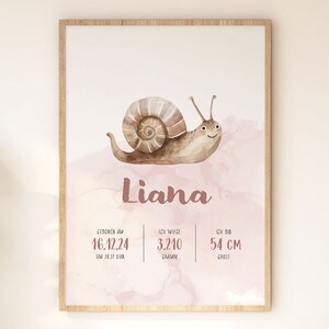 Cartel, "Cartel Nacimiento Caracol", Nombres, Descarga Digital, Impresión, Mural, Personalizado, Habitación Infantil, Sala de Juegos, Habitación Bebé