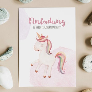 Einladungskarte, Kindergeburtstag, Einhorn, Unicorn, Party, bunt, Regenbogen, Einhorn-Party, Pferd, Mädchen