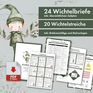 24 cartas do Papai Noel Secreto sem personalização, conjunto incluindo 20 pegadinhas do Papai Noel Secreto, envelopes para correspondência do Papai Noel Secreto, visão geral, programação, modelos para colorir