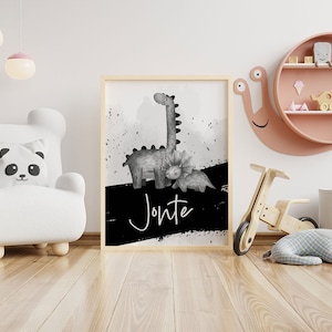 Poster, "Dinos", Namensposter, Digitaler Download, Deko, Ausdrucken, Wandbild, Schwarz, Grau, Kinderzimmer, Spielzimmer, Babyzimmer, Dino