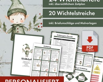 24 personalized Secret Santa letters, including 20 Secret Santa pranks, Secret Santa envelopes, overview, schedule, coloring pages, Christmas