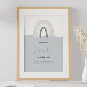 Personalisiertes Poster "Taufe", Regenbogen blau, Geschenk zur Taufe, Ausdrucken, Wandbild, Tischdekoration, Last-Minute-Geschenk, hellblau