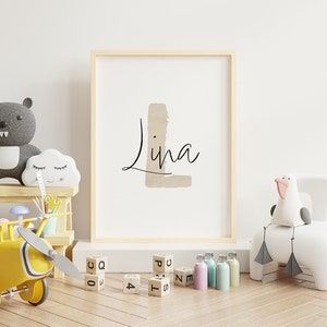 Cartel "Letra L", cartel con nombre, regalo de nacimiento, estampado, mural, habitación infantil, sala de juegos, habitación bebé, acuarela, beige