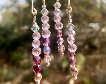 Stunningly Elegant long Silver or Gold dangle earrings with crystal highlights.Gift for Her, Choices