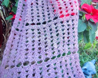 Beautifully Elegant Rectangular Hand Crocheted Kid Mohair Shawl/Wrap.Unique Gift, BabyWrap Warmth,Kindness,MOTHER 'S DAY Gift Crochet Shawl.