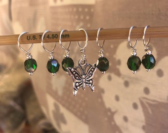 Tiny Czech crystal Knitting Stitch Markers , Deep Green , Non Snagging, Elegant , Unique Gift,Knitters Treasure,  Gift  for  Nanna, Choice.