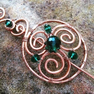 Elegant Celtic Copper Shawl pin with Cobalt BlueCzech crystals OUTLANDER,  Medieval accessory, Unique Gift, Salvaged Copper,  Shawls/Wraps.