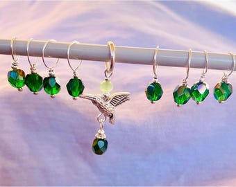 Tiny Czech crystal Knitting Stitch Markers , Deep Green , Non Snagging, Elegant , Unique Gift,Knitters Treasure,  Gift  for  Nanna, Choice.
