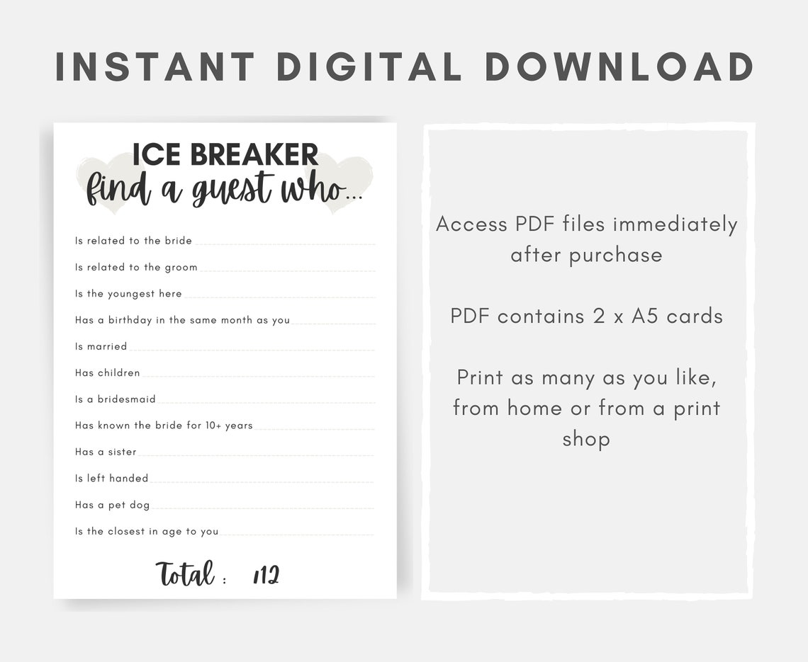 Ice Breaker Game Printable Hen Party Game Bridal Shower Etsy Canada