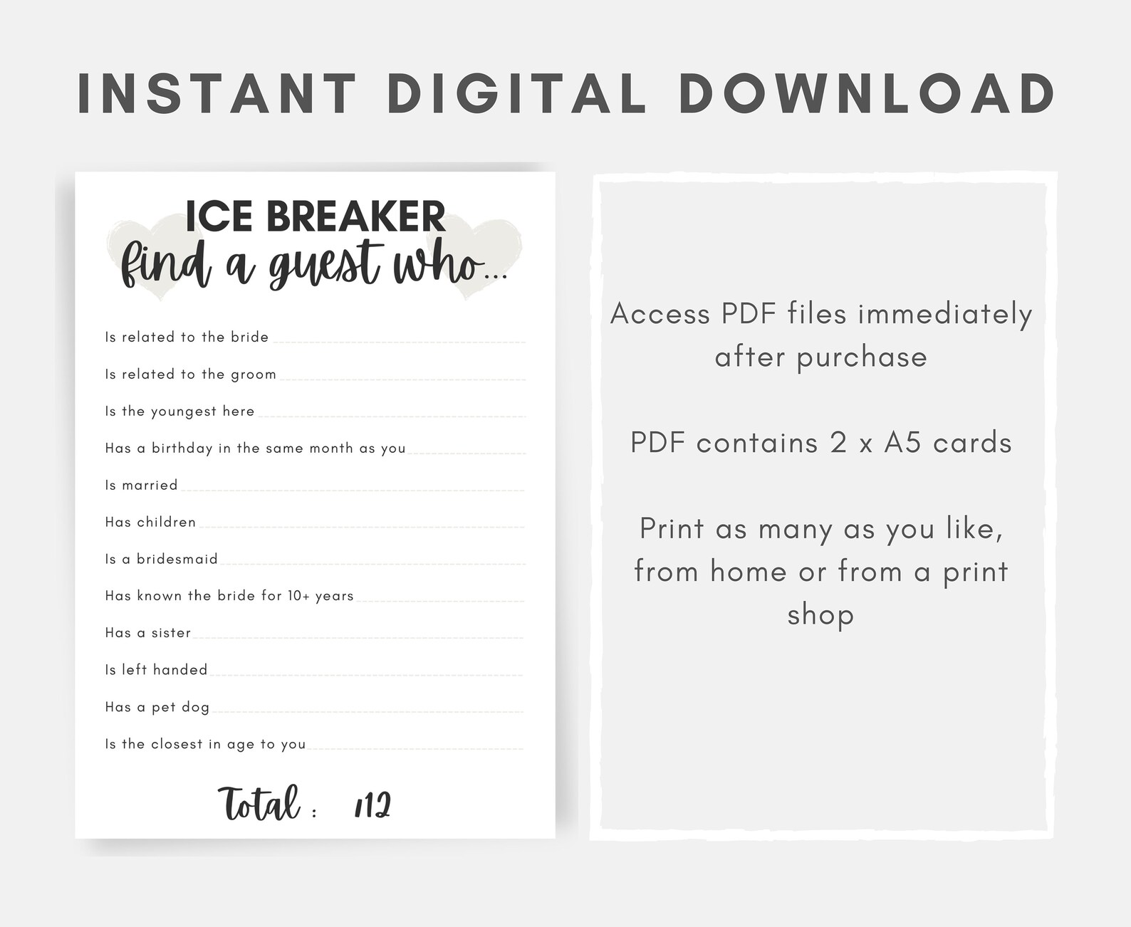 Ice Breaker Game Printable Hen Party Game Bridal Shower Etsy Canada