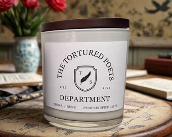 The Tortured Poets Department. Luxury glass jar candle made from 100% soy wax. Pumpkin Spice Latte scent. Extra large: 50 hours burn time.