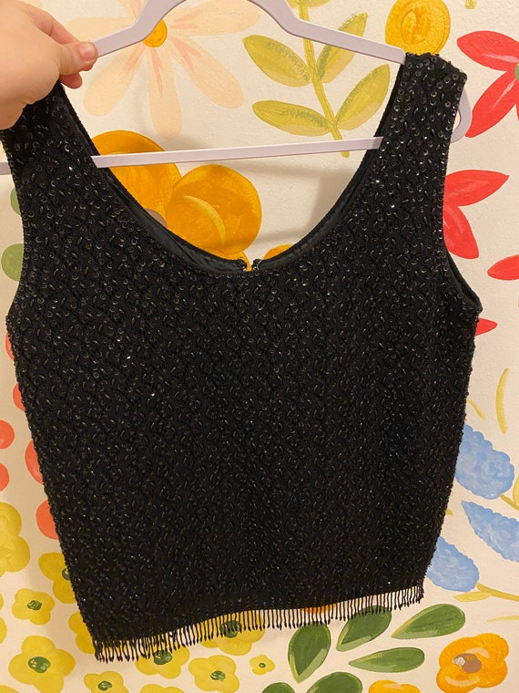 60s Sequined Sleeveless Sweater with Beaded Hem