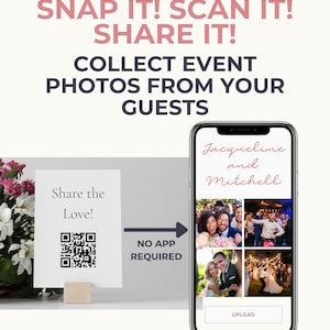 Bröllopsfoto- och videoalbum med QR-kod | Fotodelning för gäster | Digitalt galleri och utskrivbar skyltning | Direktuppladdning | Ingen app