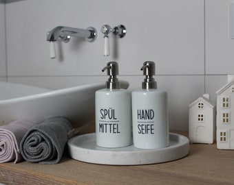 Handseife/Spülmittel Pumpspender Keramik weiss Premium mit Edelstahlpumpe clean Soap scandic einzeln oder als Set