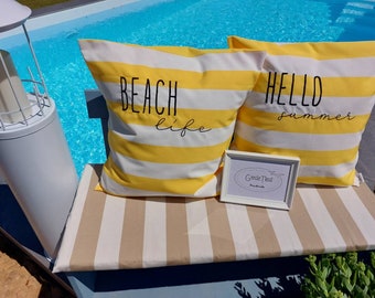 Kissenhülle im Beachlook, 50x50cm/40x40cm gelb weiß Blockstreifen Outdoorgeeignet Premium Kissen Kissenbezug Sommer Beach Hotelverschluß