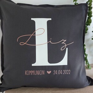 Kissenhülle Kissenbezug Kissen zur Konfirmation Kommunion Taufe mit Spruch personalisiert Geschenk Jugendweihe 50x50 cm anthrazit weiß beige Bild 5