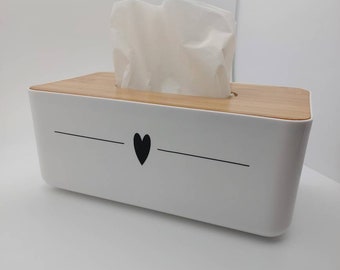 Taschentücherbox weiß oder grau mit Bambusdeckel Badaccessories Beauty Premium skandinavisches Design Häuser Kosmetiktuchbox Herz
