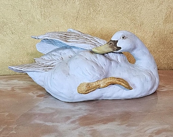 Vintage Hand-Painted Ceramic Swan Figurine: Cottagecore Home Decor