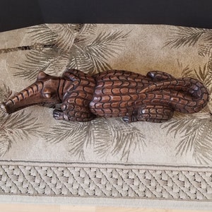 Hand Carved Wooden Crocodile Sculpture: Large African Coastal Decor