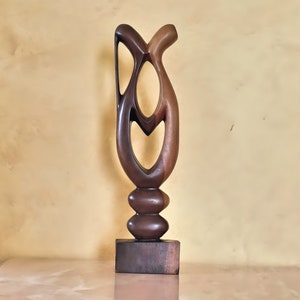 Kiss Sculpture Hand Carved in Ghana with Kosso Wood, Kissing Couple Abstract Statue, Expressionist Wooden Figurine - Beautiful Tabletop Deco