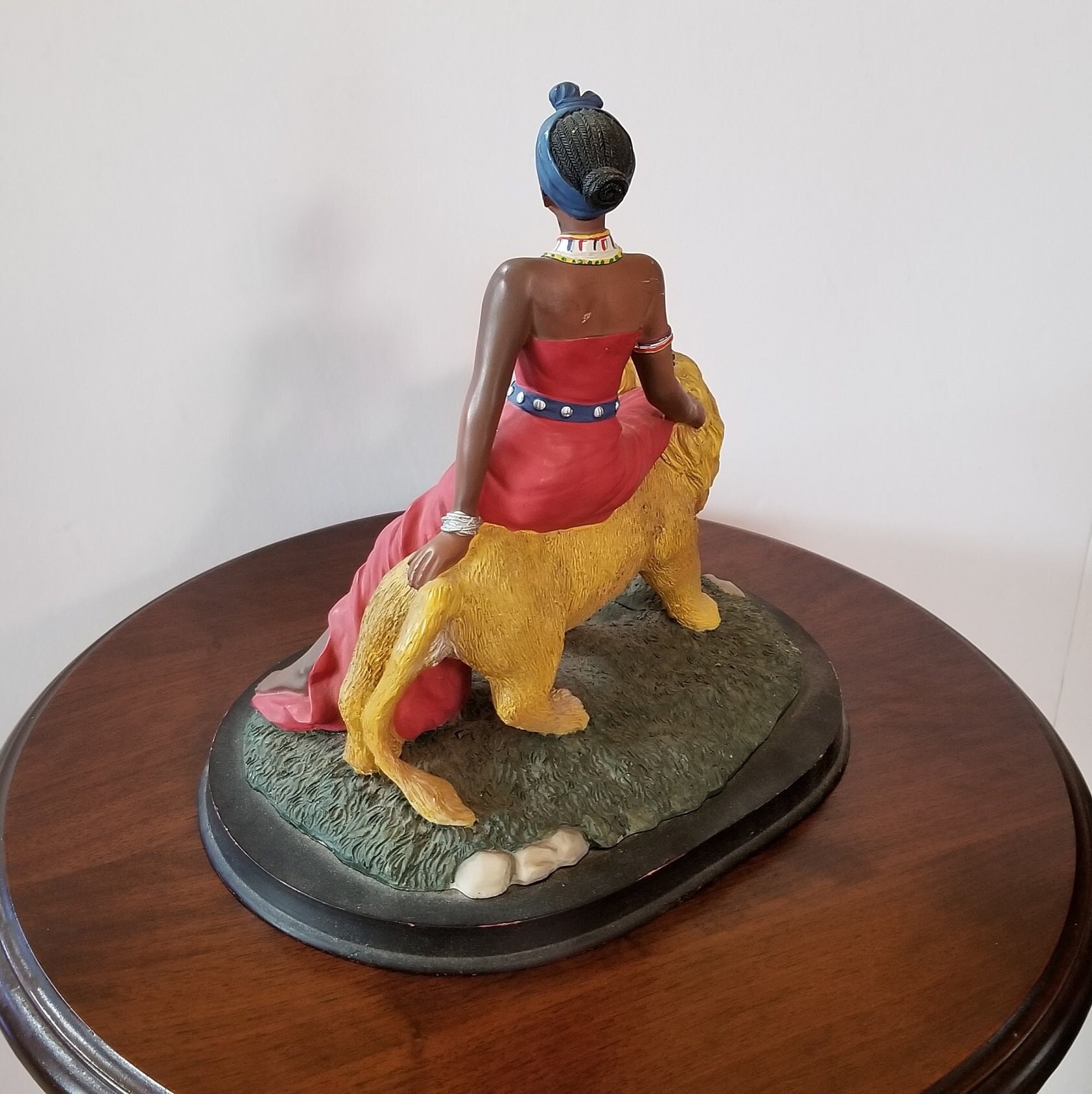 Ebony Treasures Stone Resin Statue of Woman Sitting on a Lion Etsy