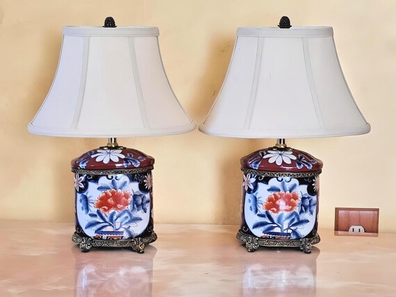 Modern Scalloped Brass and Porcelain Table Lamps by Oriental Accent a Pair Etsy