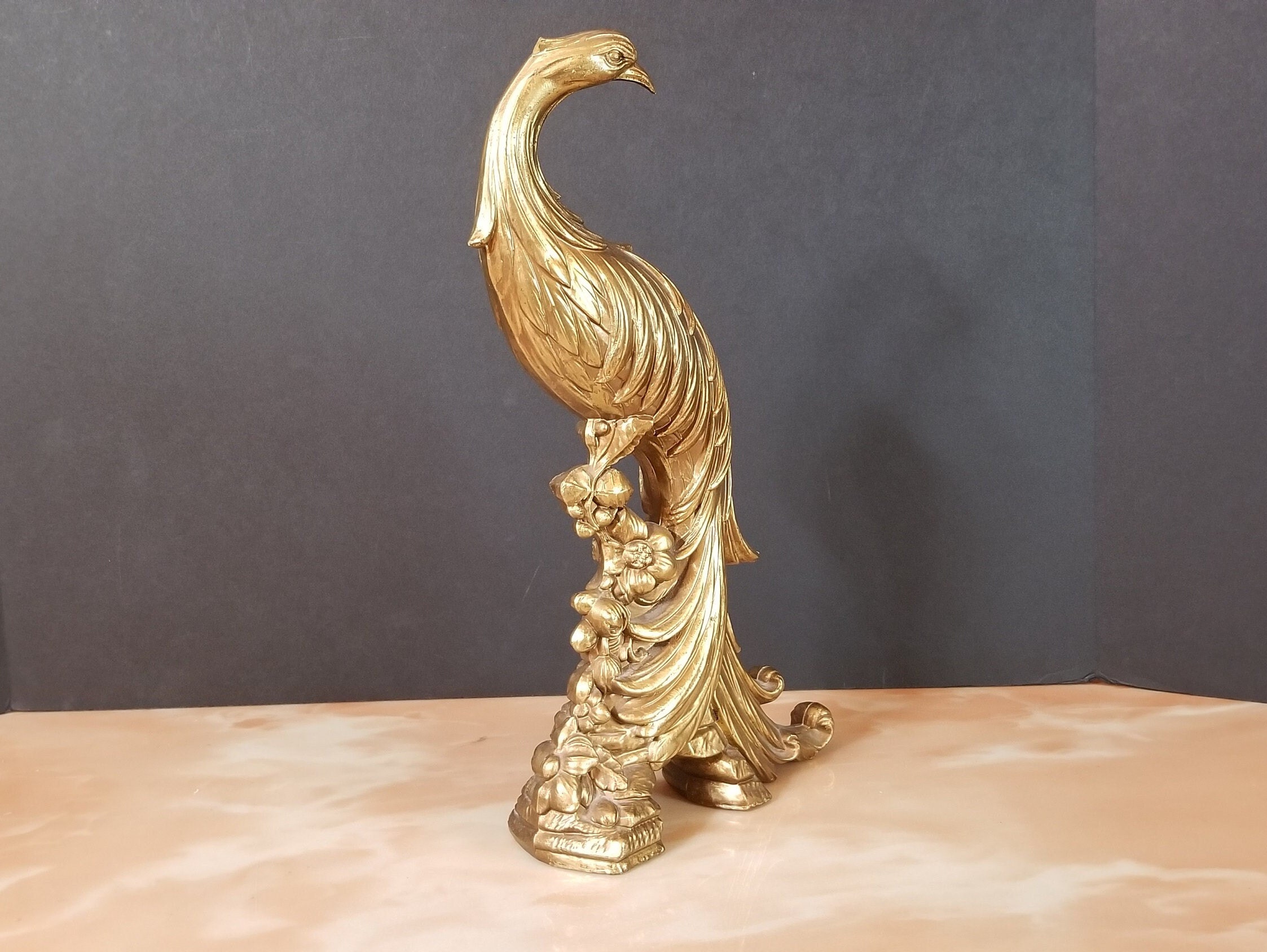 Peacock Figurines Pair Vintage Gold Finished Peacock Tabletop Etsy