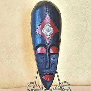 Vintage Ghanaian African Tribal Mask | Hand-Carved Wood Wall Art | 16&quot; Tall Cultural Decor