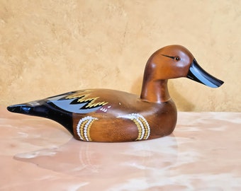 Wood Duck Decoy with Glass Eyes, Large Wooden Duck Decoy, Hand Carved and Painted Duck Decoy - Gifts for Men - 15.5" Long