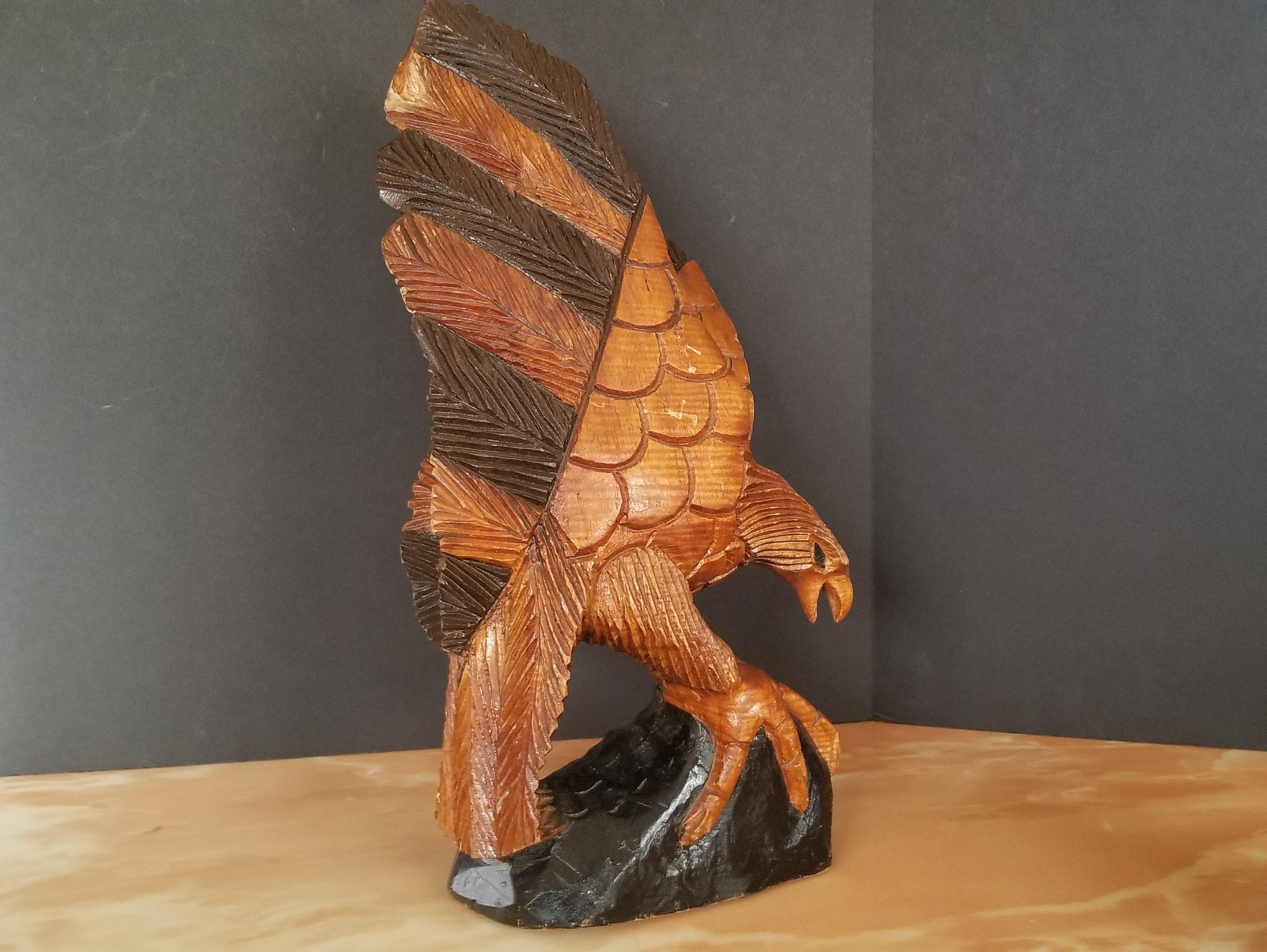 Large Wooden Bald Eagle Statue Figurative Sculpture of a Etsy